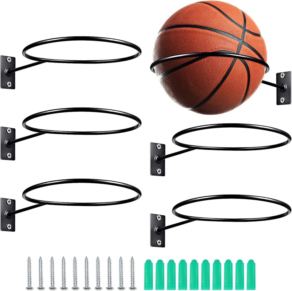 Balhouder Muurbevestiging - Sportbal Rek - Organiseer Sportballen - Eenvoudige Installatie - 14 cm Diameter - Zwart