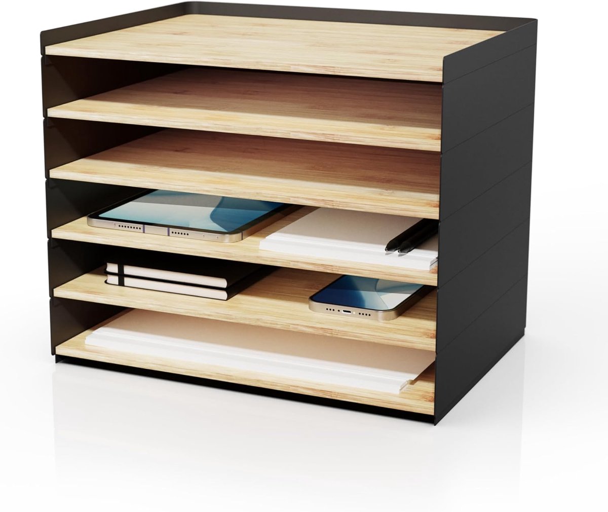 Bureau Organizer - Documentenlade Hout - Kantoor Opruimen - Vijf Lades - 32x24x27 cm - Zwart