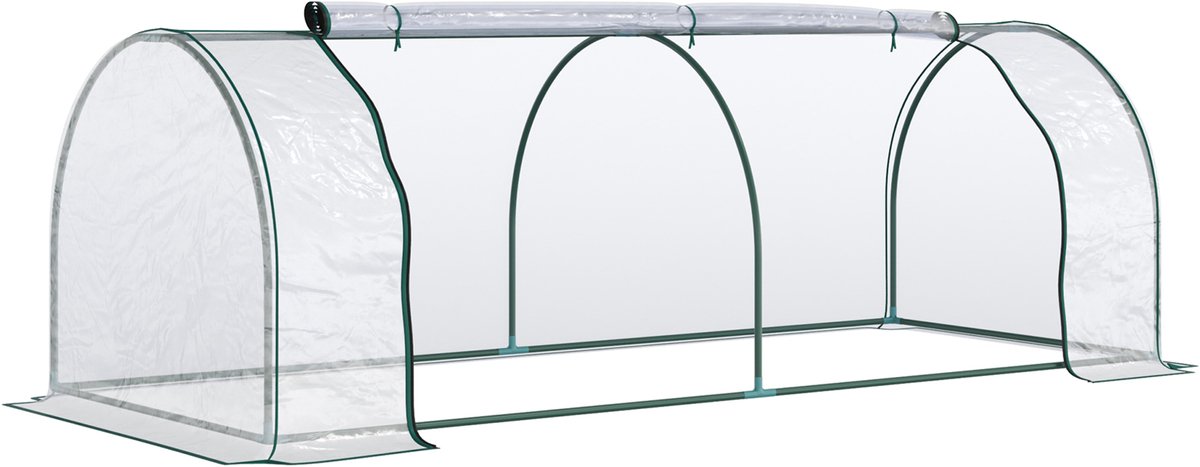Killogood Tuinkas met Scharnierende Voordeuren - Stalen Frame en PVC Afdekking - 250x100x80cm - Groen en Transparant