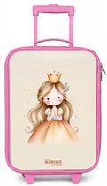 NoBoringSuitcases.com® - Kinderkoffer roze - Kindertrolley meisje - Prinses in gouden tinten - Koffer kind lichtgewicht - Reiskoffer trolley voor kinderen - Koffertje met lichtgevende wieltjes - Rolkoffer
