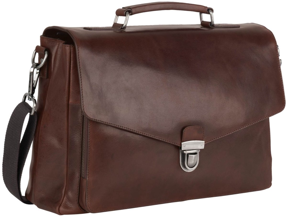 LEONHARD HEYDEN Leren aktetas business tas met laptopvak Roma Aktenmappe 2 Fächer 5381 Braun donkerbruin