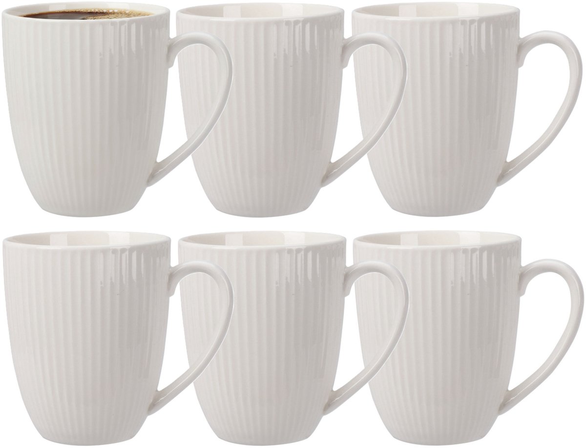 Siaki Koffiemok / theemok Line - 6x - wit - 370 ml - mokken - kerammiek - tas