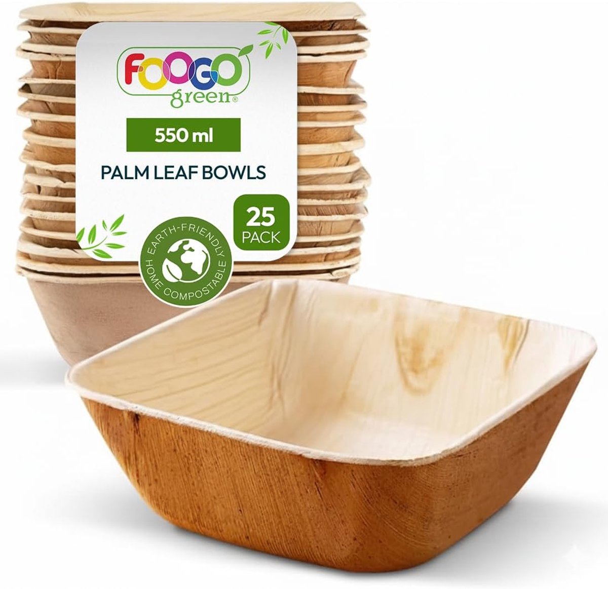Wegwerp Palmblad Kommen - Natuurlijke Kommen - Picknick Feest Bruiloft - Magnetron Vriezerbestendig - 12cm Vierkant Diep - Natuurlijk
