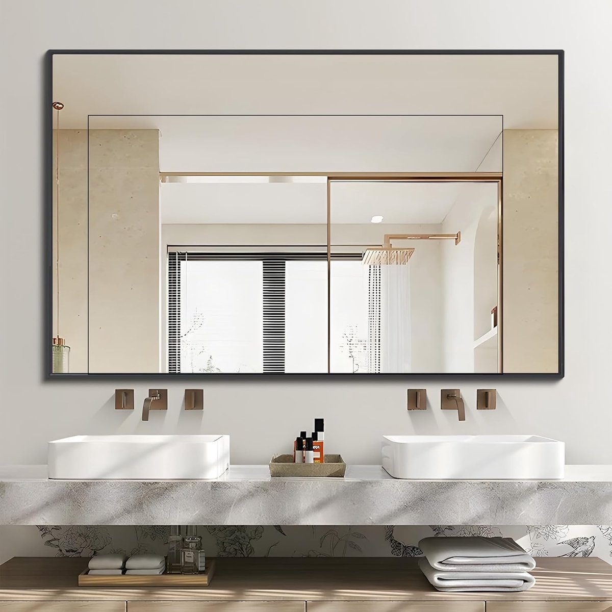 Badkamerspiegel - Wandspiegel Rechthoek - Moderne Woondecoratie - Aluminium Frame - 90x40 inch - Zwart