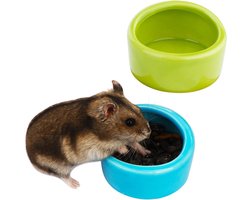 Keramische Voerbakjes - Voederschaal Waterschaal - Kleine Dieren Voeren - Antislip Snorharen Vriendelijk - 2 Stuks 6cm - Blauw Groen