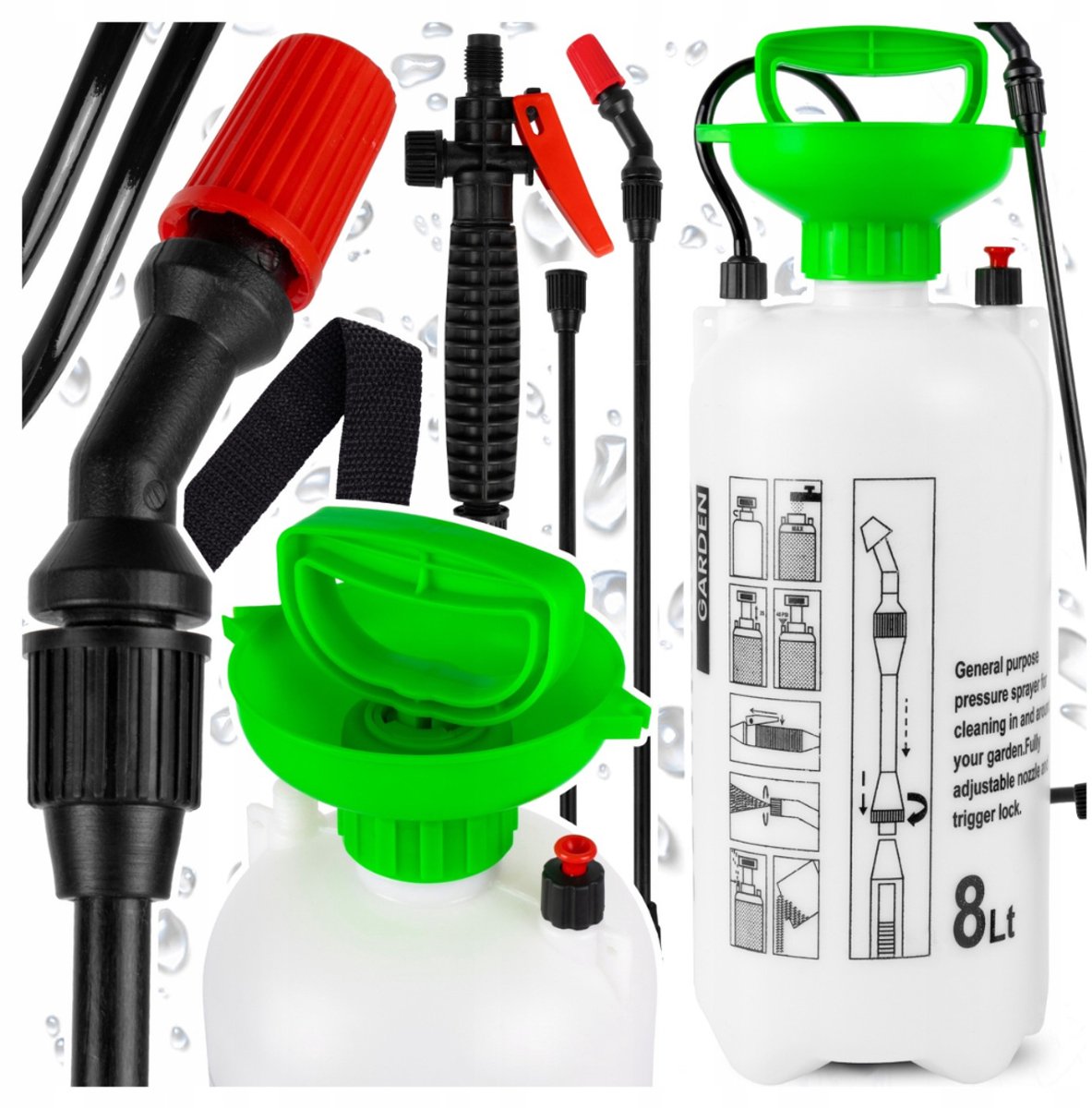 MOZY® - Onkruidspuit - 8 Liter - Verstelbare Spraykop en Lance - 3.5 Bar - Drukspuit - Tuinieren - Onkruid Verdelgen