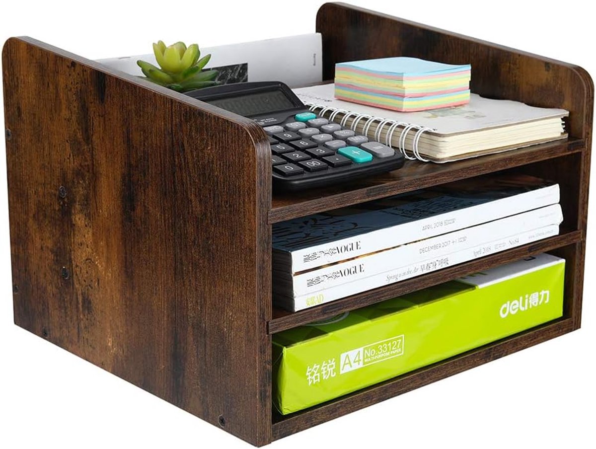 Bureau Organizer - Opbergrek Papier - Thuiswerkplek Inrichten - Verstelbare Lade - 33x31x24 cm - Retro Bruin