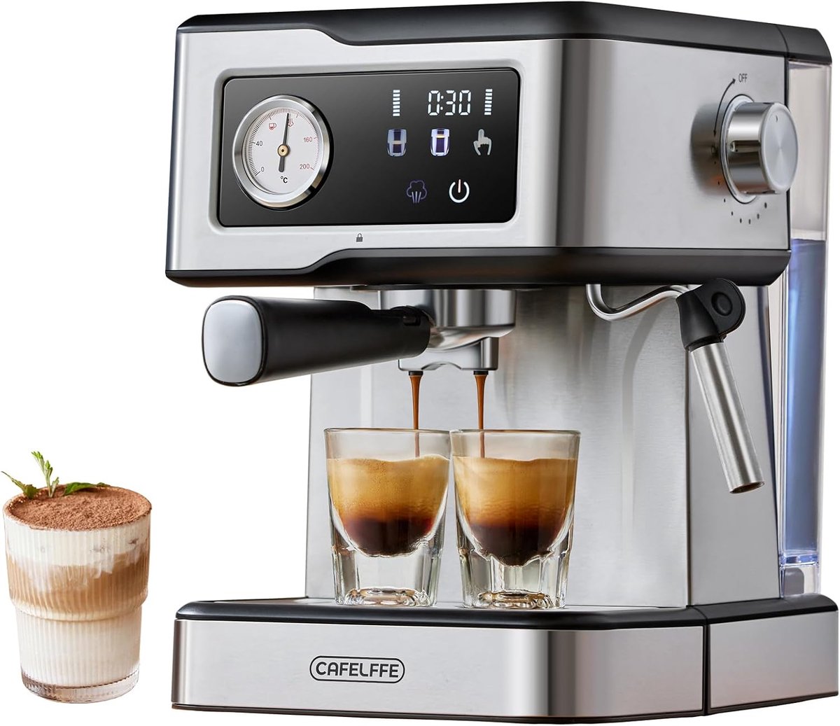 Espressomachine met Stoom - Koffiezetapparaat - Thuis barista - 20 Bar Druk - 30x21x27 cm - Zilver