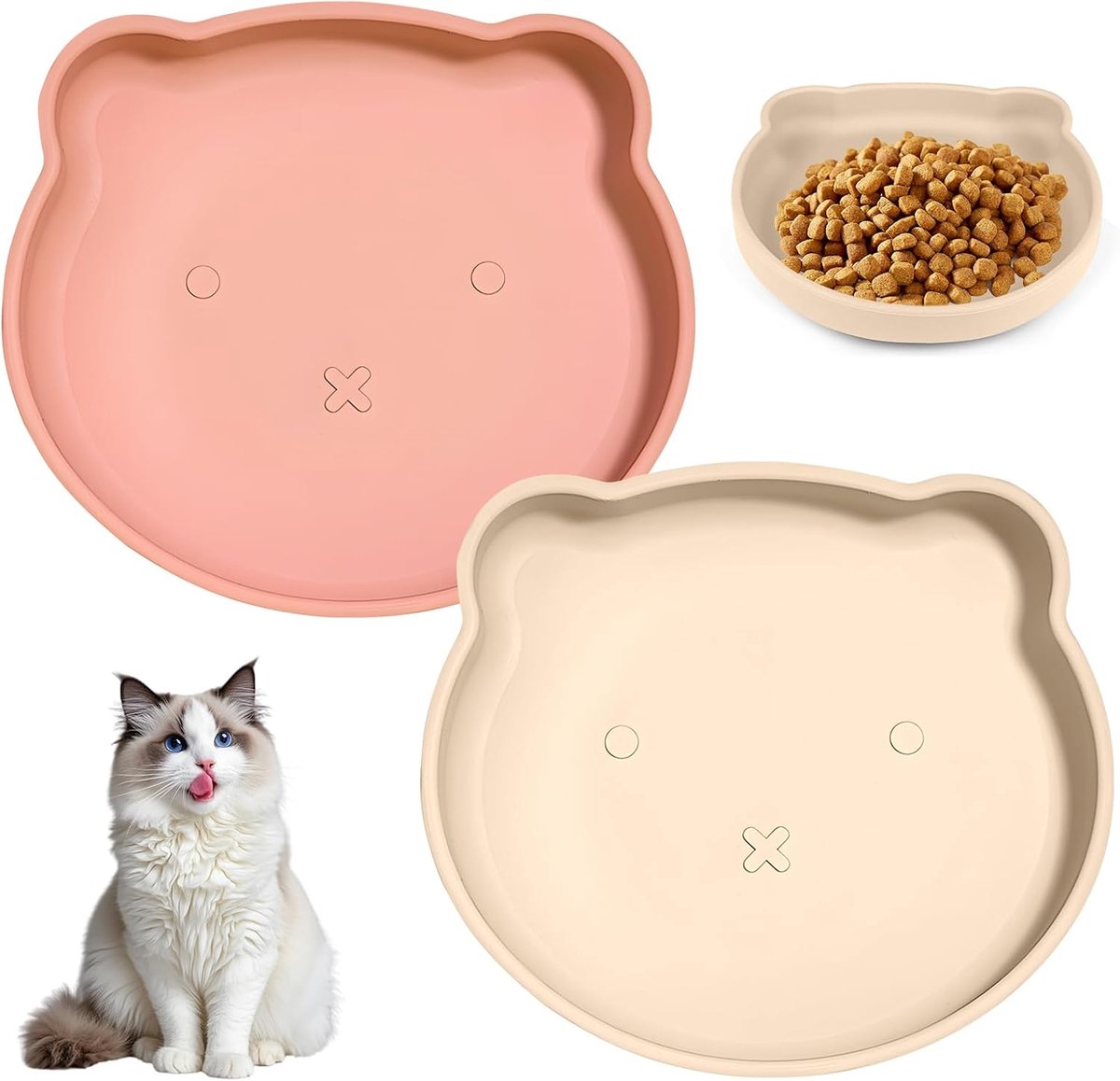 Kattenbakken Set - Voerbakken Schalen - Nat Droog Voer - Zuignap Stabiliteit - 17.5x16x2.5cm - 2 Stuks