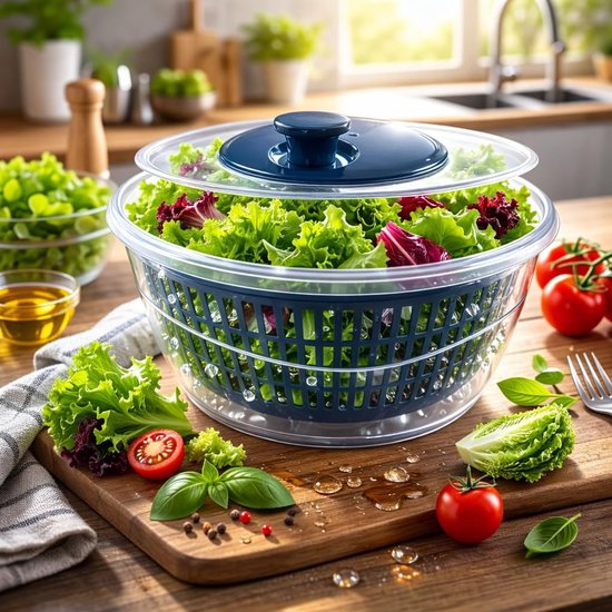 Slacentrifuge XXL - Keukenhulp Kom - Salades Maken - BPA-vrij Ontwerp - 5 Liter Volume - Atlantisch Blauw van Merkloos — afbeelding 5