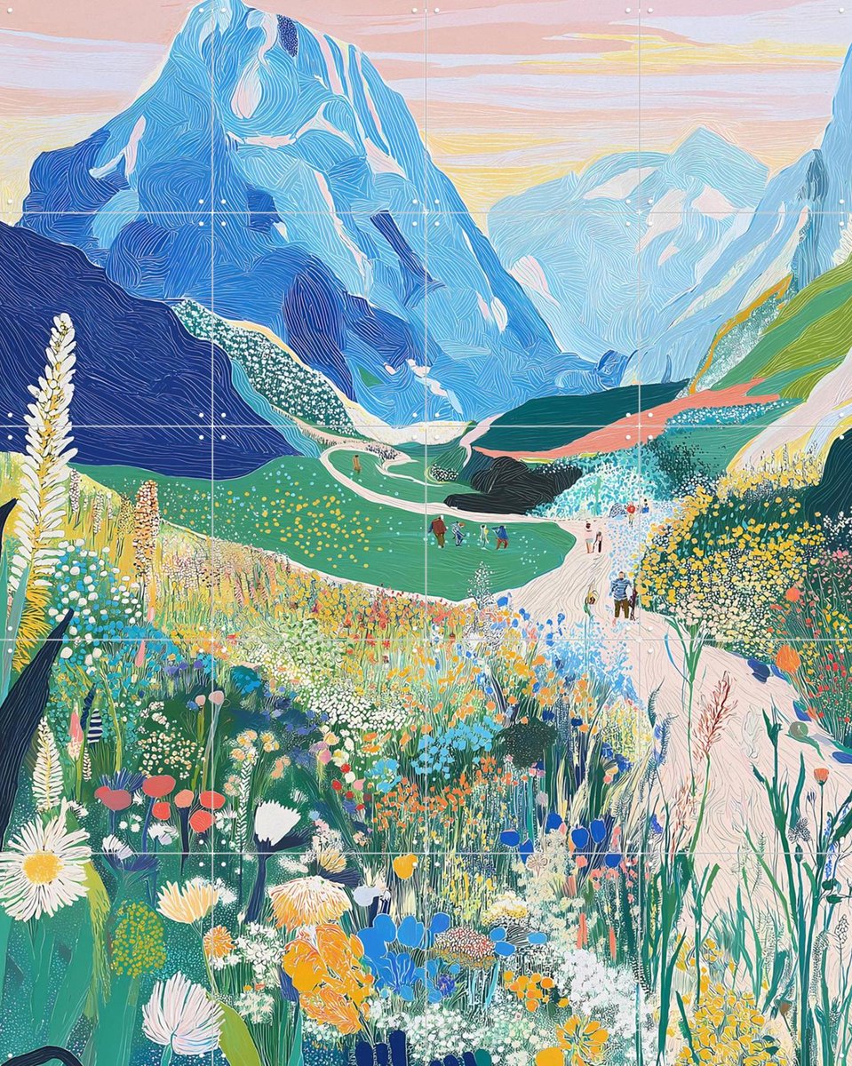 IXXI Alpine Bloom, Artclaud - 80 x 100 cm - Gratis ophangtool - Grote wanddecoratie en posters - Kleurrijk, Illustraties, Woonkamer, Natuur