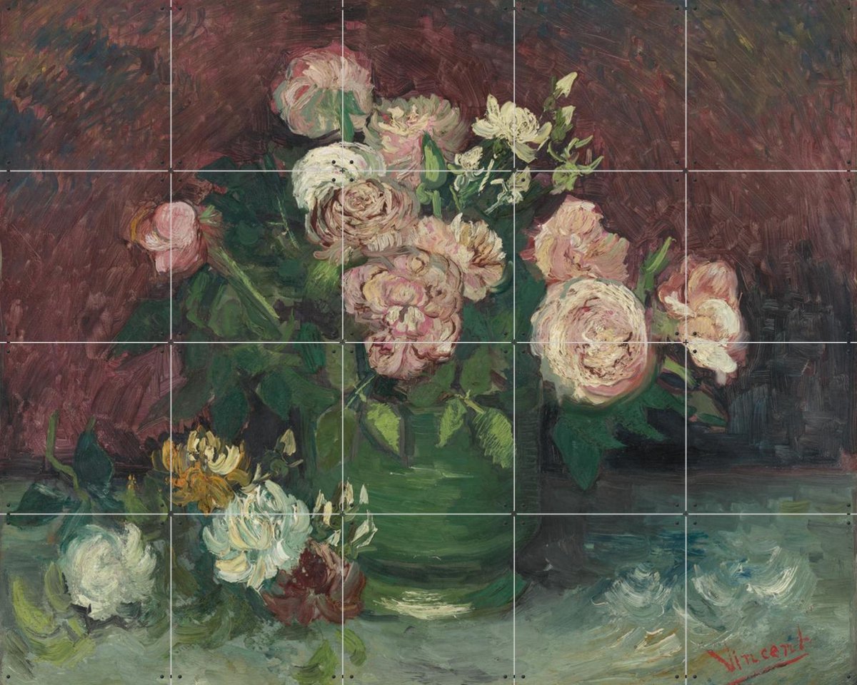 IXXI Rozen en pioenen, Vincent van Gogh (1853 - 1890) & Kröller-Müller Museum - 100 x 80 cm - Gratis ophangtool - Grote wanddecoratie en posters -