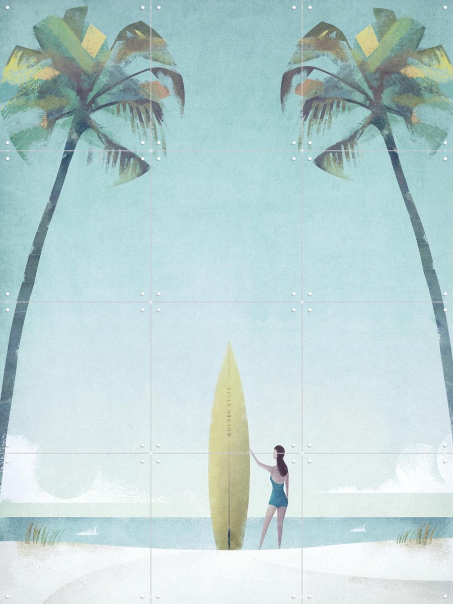 IXXI The Surfer 3, Henry Rivers - 60 x 80 cm - Gratis ophangtool - Grote wanddecoratie en posters - Minimalisme, Illustraties, Aquarel, Slaapkamer