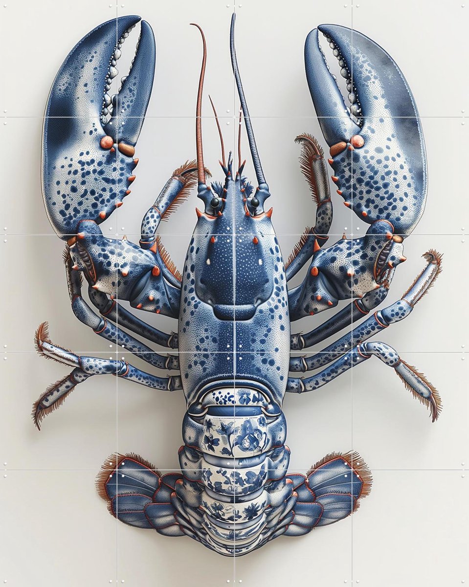 IXXI Delfts blauwe kreeft - Wit, Margriet Hulsker - 80 x 100 cm - Gratis ophangtool - Grote wanddecoratie en posters - Decoratieve kunsten