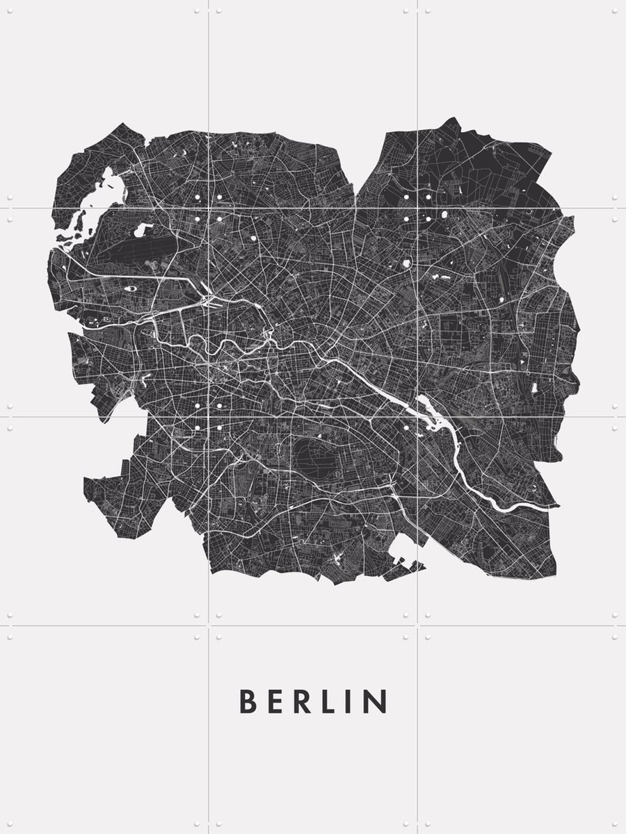 IXXI Berlin City Map, Kunst in Kaart - 60 x 80 cm - Gratis ophangtool - Grote wanddecoratie en posters - Line art, Minimalisme, Geometrische Kunst