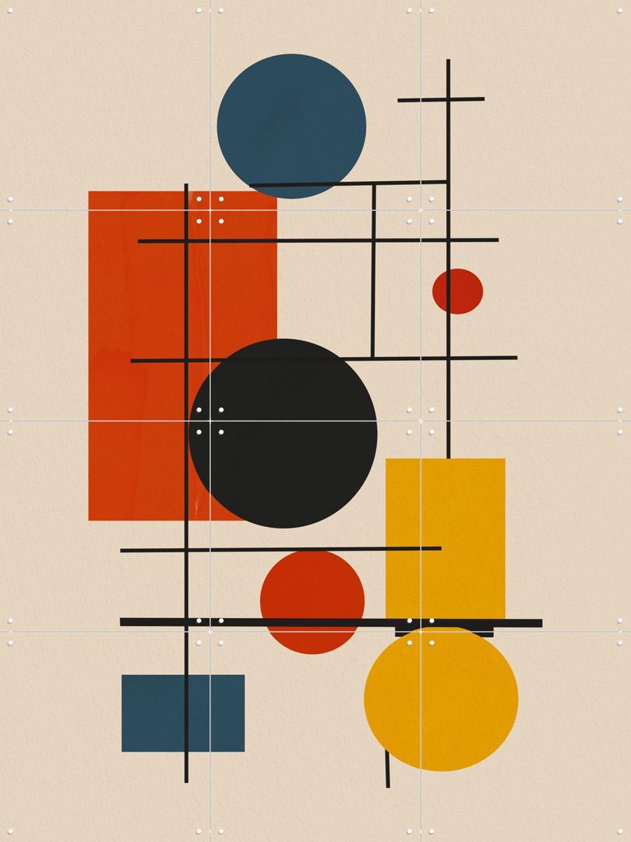 IXXI Bauhaus - Circles and Squares, Little Dean & Various - 60 x 80 cm - Gratis ophangtool - Grote wanddecoratie en posters - Abstract, Grafisch