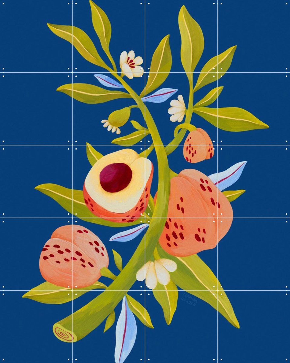 IXXI Peach Tree, Flaming Garden - 80 x 100 cm - Gratis ophangtool - Grote wanddecoratie en posters - Illustraties, Kleurrijk, Speels, Keuken