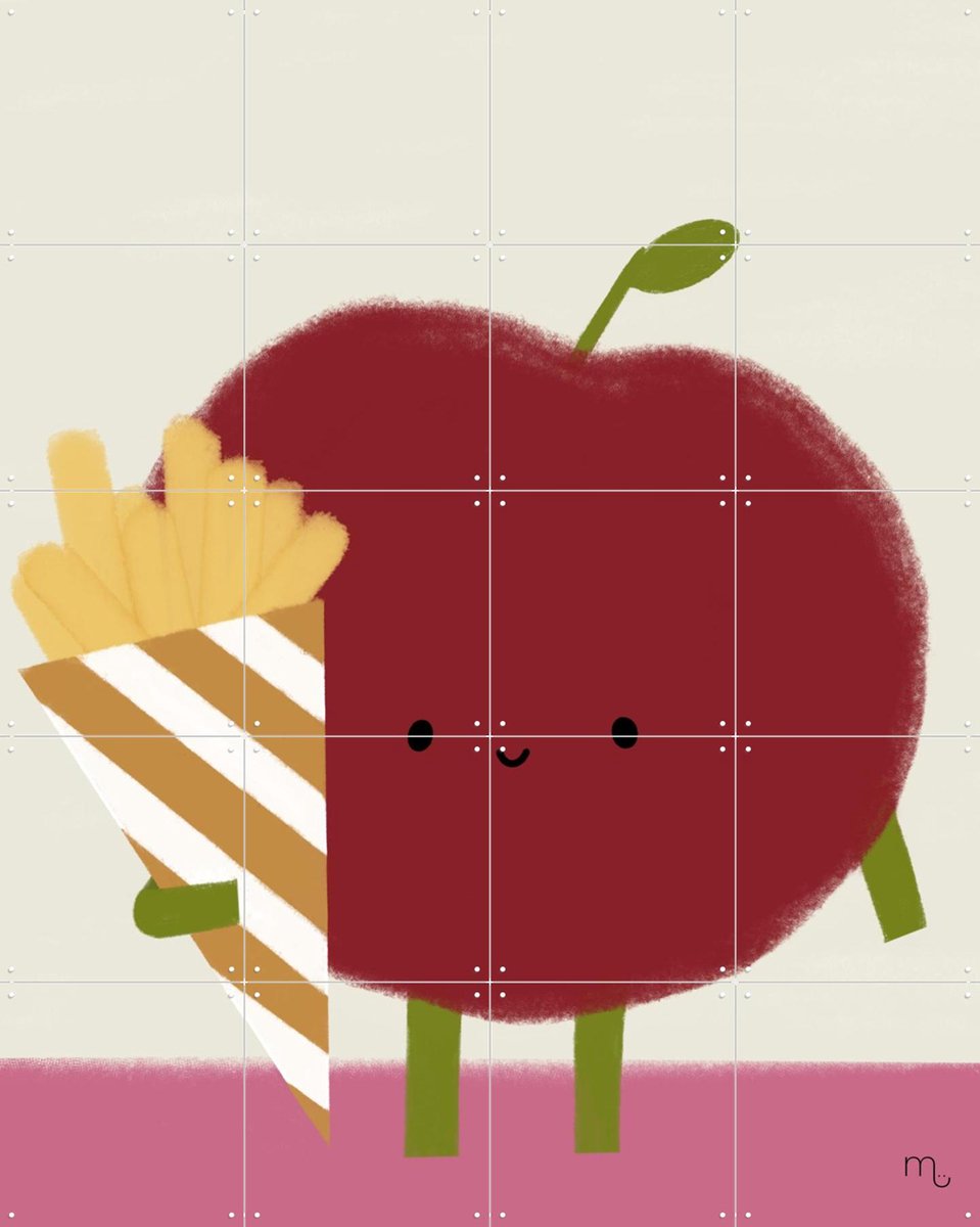 IXXI Pomme Friet, Stadse Spruiten | door Miek illustreert - 80 x 100 cm - Gratis ophangtool - Grote wanddecoratie en posters - Kleurrijk