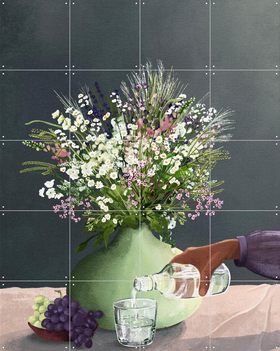 IXXI Frivolous Afternoon, Goed Blauw - 80 x 100 cm - Gratis ophangtool - Grote wanddecoratie en posters - Illustraties, Keuken, Eetkamer, Woonkamer
