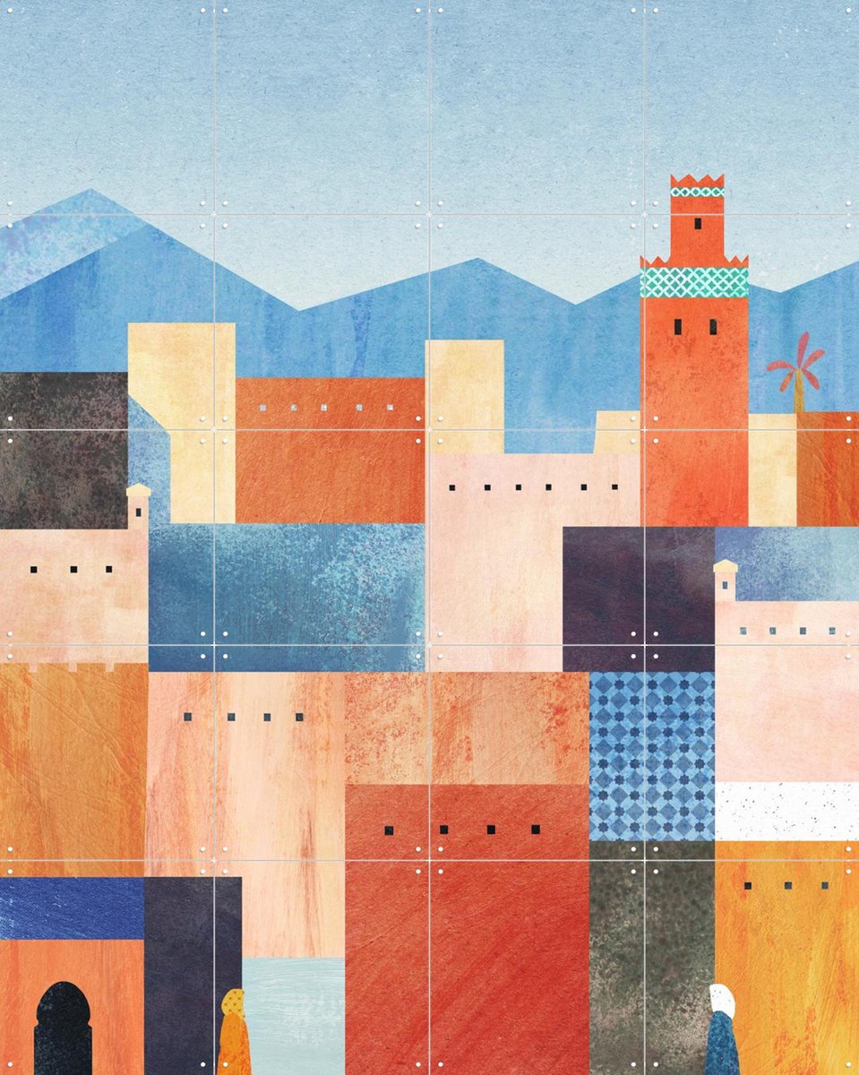 IXXI Colorful Houses - Marrakech, Henry Rivers - 80 x 100 cm - Gratis ophangtool - Grote wanddecoratie en posters - Kleurrijk, Geometrische Kunst