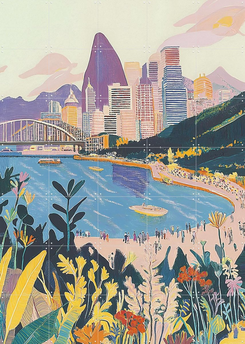 IXXI City Beach, Artclaud - 100 x 140 cm - Gratis ophangtool - Grote wanddecoratie en posters - Illustraties, Kleurrijk, Woonkamer, Zeelandschappen &