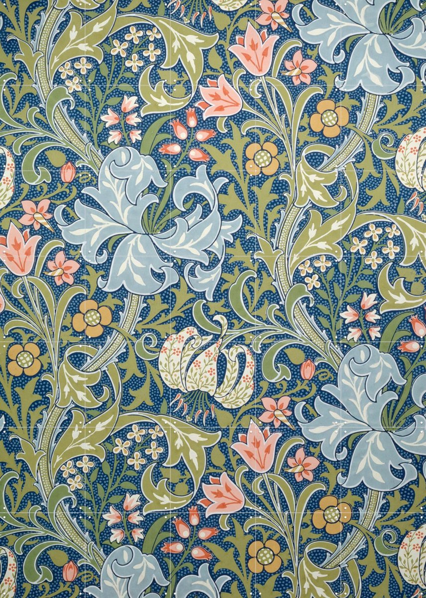 IXXI Golden Lily blue, William Morris & Victoria and Albert Museum - 100 x 140 cm - Gratis ophangtool - Grote wanddecoratie en posters - Kleurrijk