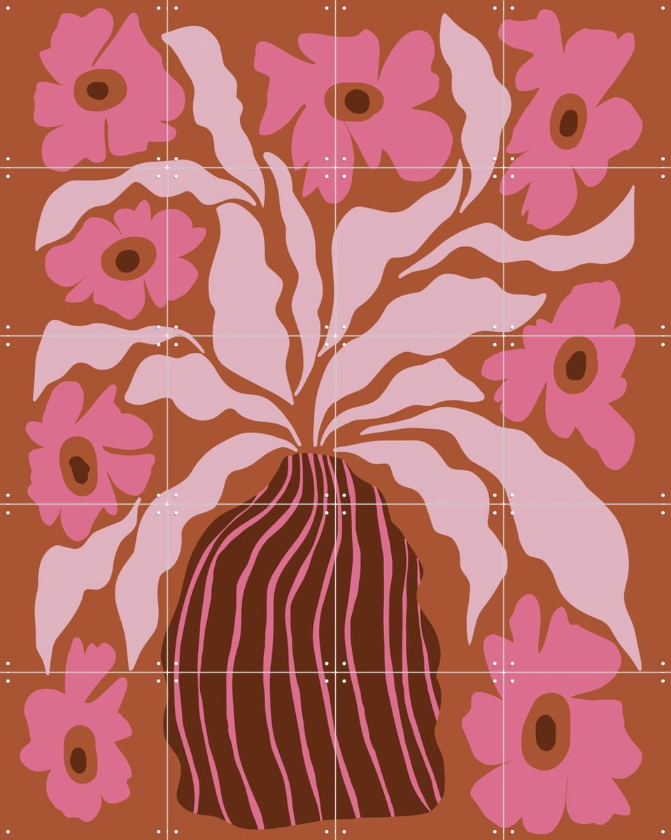 IXXI Mid-century Blooming Pot, Miho Art Studio & Various - 80 x 100 cm - Gratis ophangtool - Grote wanddecoratie en posters - Grafisch Ontwerp