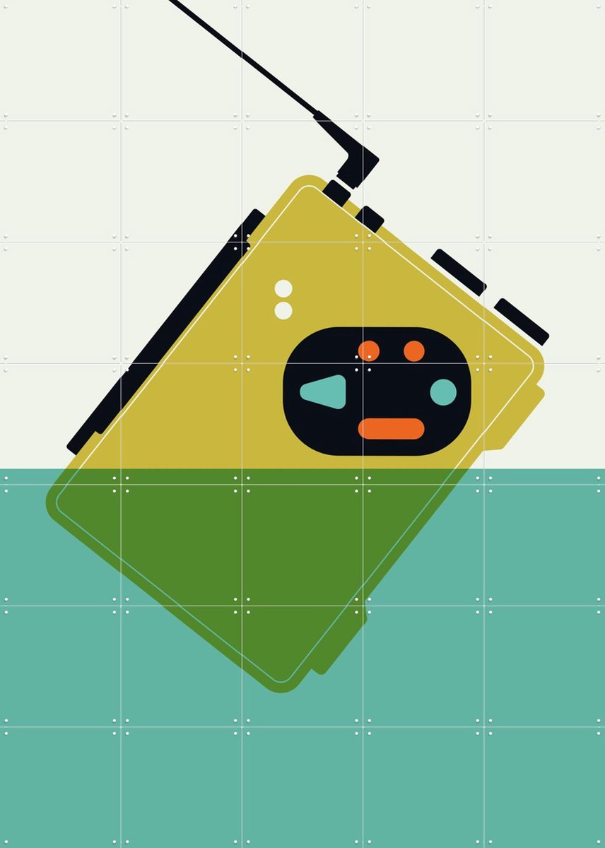 IXXI Walkman, Bo Lundberg - 100 x 140 cm - Gratis ophangtool - Grote wanddecoratie en posters - Geometrische Kunst, Illustraties, Vintage, Digitale