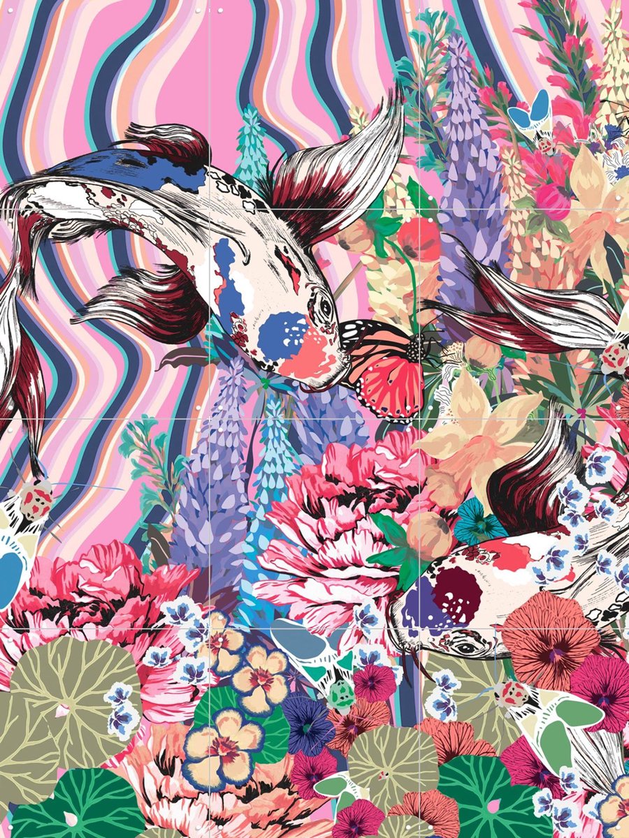 IXXI Koi Garden Pastel, Marylène Madou - 60 x 80 cm - Gratis ophangtool - Grote wanddecoratie en posters - Speels, Illustraties, Pop art, Kleurrijk