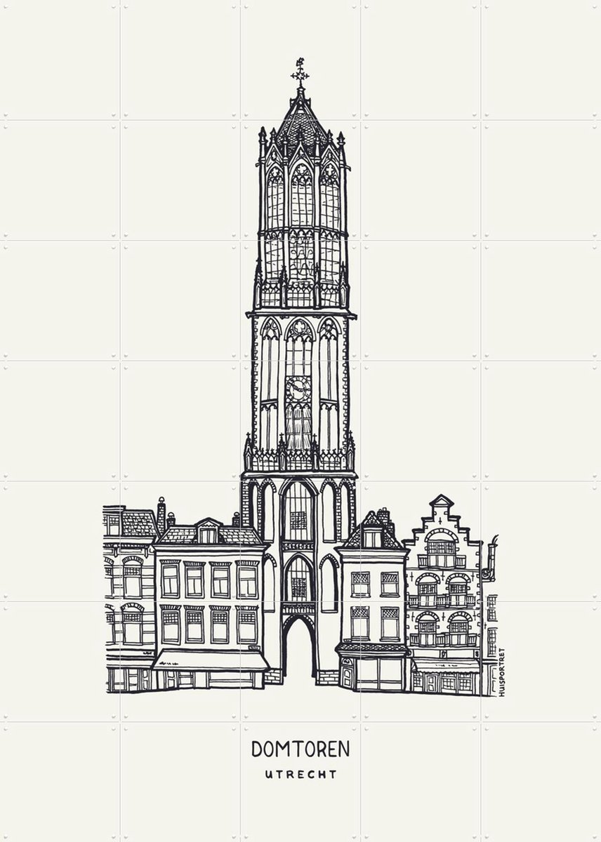 IXXI Domtoren, Huisportret & Kunst in Kaart - 100 x 140 cm - Gratis ophangtool - Grote wanddecoratie en posters - Houtsnede, Illustraties, Line art