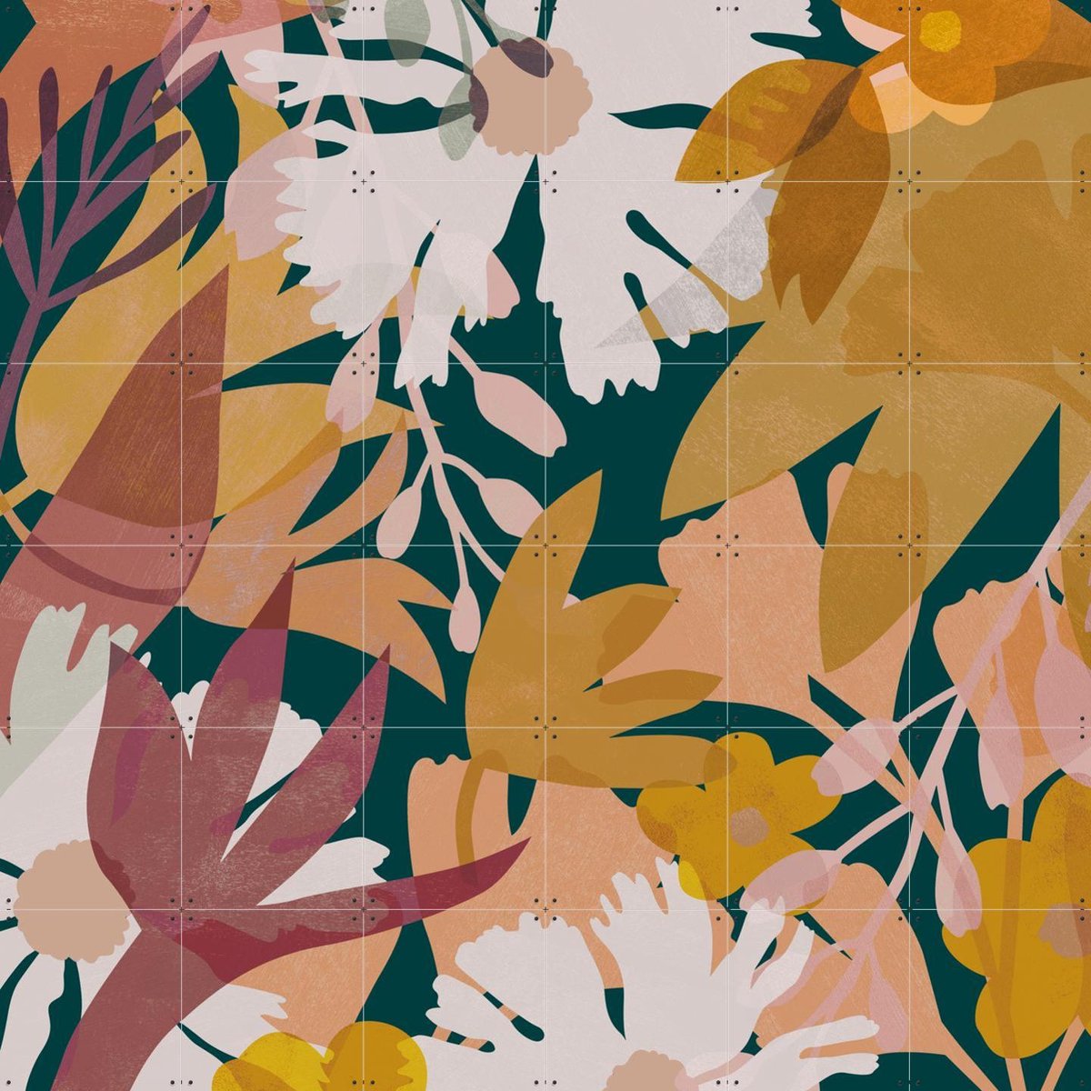 IXXI Flowers dark, Lotte Dirks - 120 x 120 cm - Gratis ophangtool - Grote wanddecoratie en posters - Speels, Illustraties, Digitale Kunst, Slaapkamer