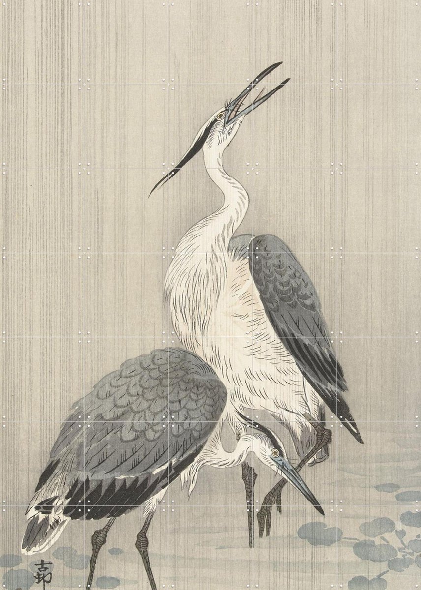 IXXI Two Herons in The Rain, Ohara Koson & Rijksmuseum - 100 x 140 cm - Gratis ophangtool - Grote wanddecoratie en posters - Klassiek, Ukiyo-e