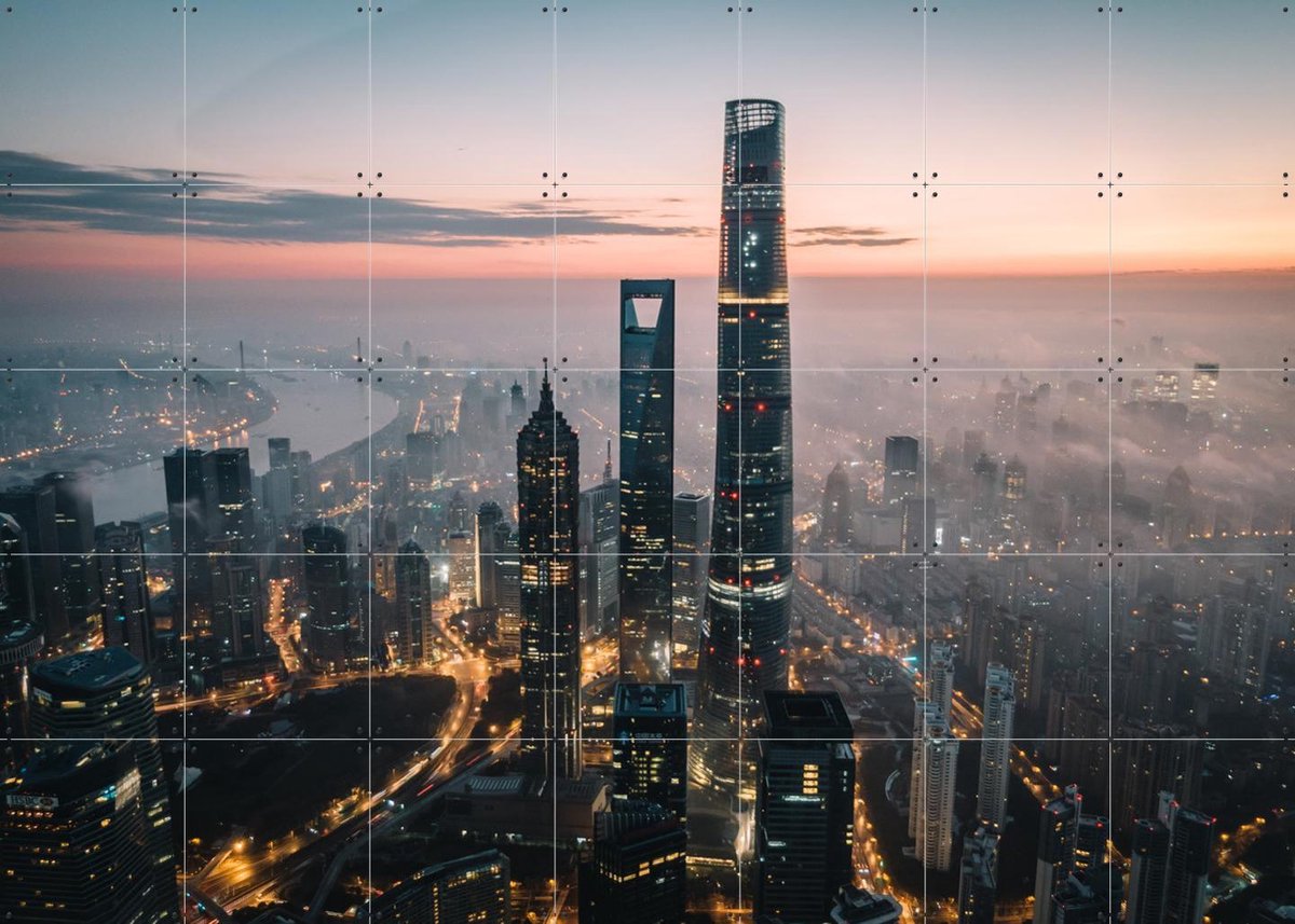 IXXI Aerial View of the Lujiazui Skyline China, Tristan Zhou - 140 x 100 cm - Gratis ophangtool - Grote wanddecoratie en posters - Fotografie