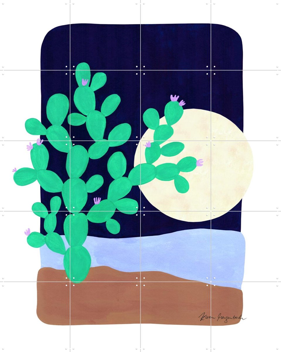 IXXI Cactus and Moonlight, Palmartprints - 80 x 100 cm - Gratis ophangtool - Grote wanddecoratie en posters - Abstract, Illustraties, Speels