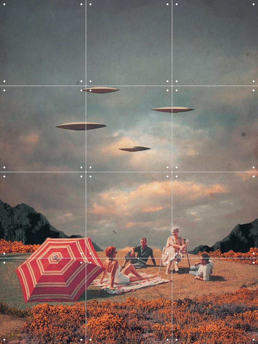 IXXI Pretending they never came, Frank Moth - 60 x 80 cm - Gratis ophangtool - Grote wanddecoratie en posters - Vintage, Surrealisme, Collage