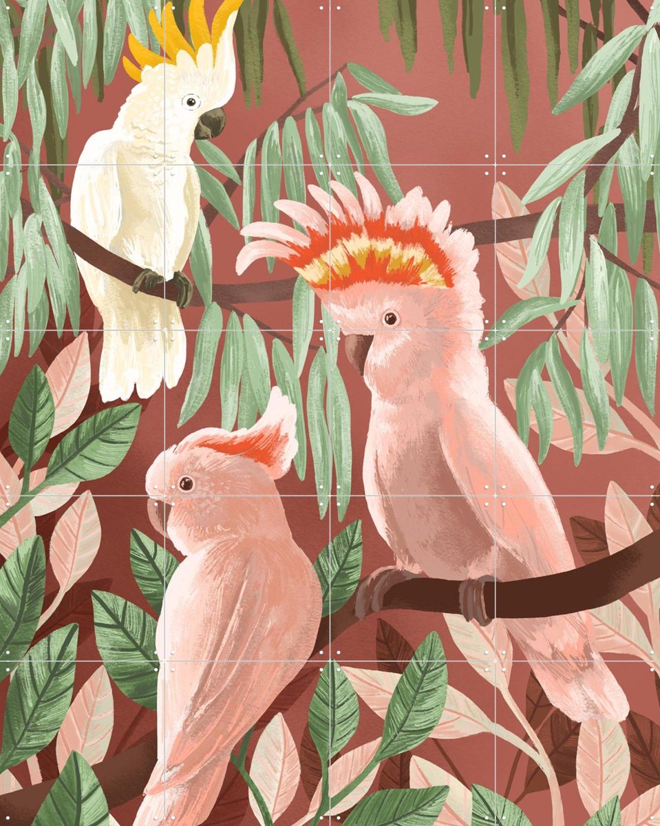 IXXI Cockatoos, Goed Blauw - 80 x 100 cm - Gratis ophangtool - Grote wanddecoratie en posters - Speels, Illustraties, Woonkamer, Vogels, Tropisch