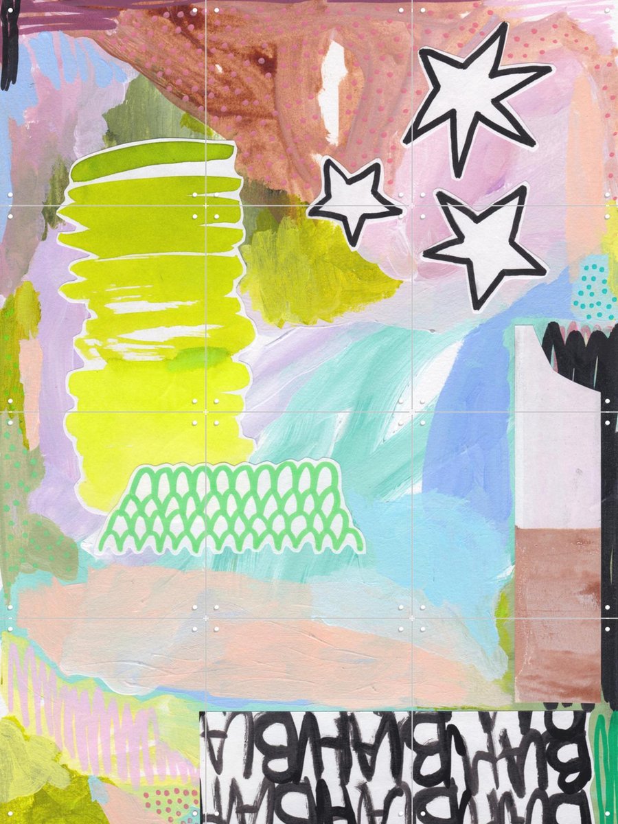 IXXI Starry Scribbles, Henriette Visscher - 60 x 80 cm - Gratis ophangtool - Grote wanddecoratie en posters - Abstract, Kleurrijk, Digitale Kunst