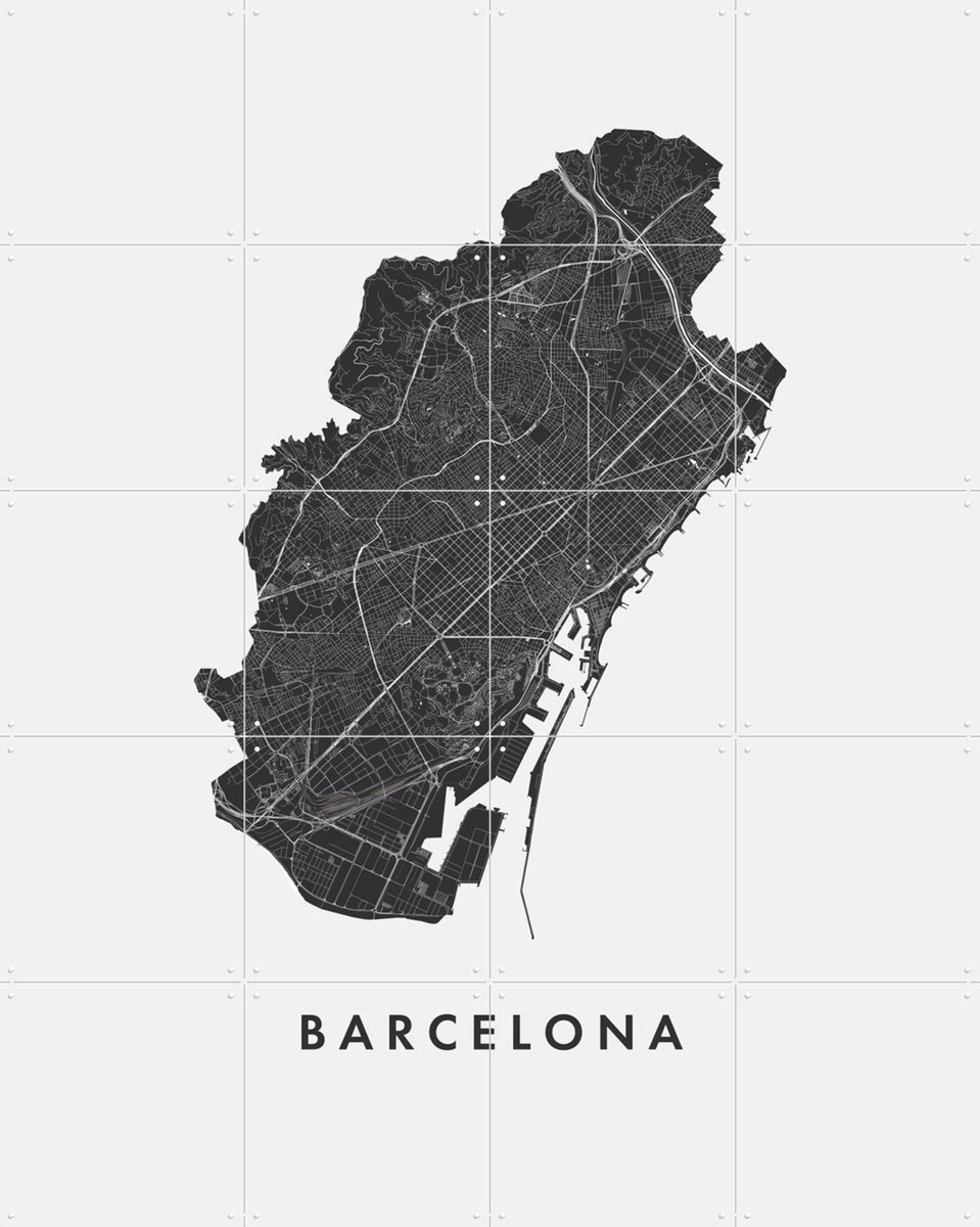 IXXI Barcelona City Map, Kunst in Kaart - 80 x 100 cm - Gratis ophangtool - Grote wanddecoratie en posters - Grafisch Ontwerp, Minimalisme, Line art