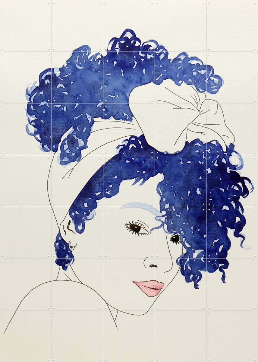 IXXI Sexy Lady with Curls, Natalie Bruns - 100 x 140 cm - Gratis ophangtool - Grote wanddecoratie en posters - Aquarel, Line art, Illustraties