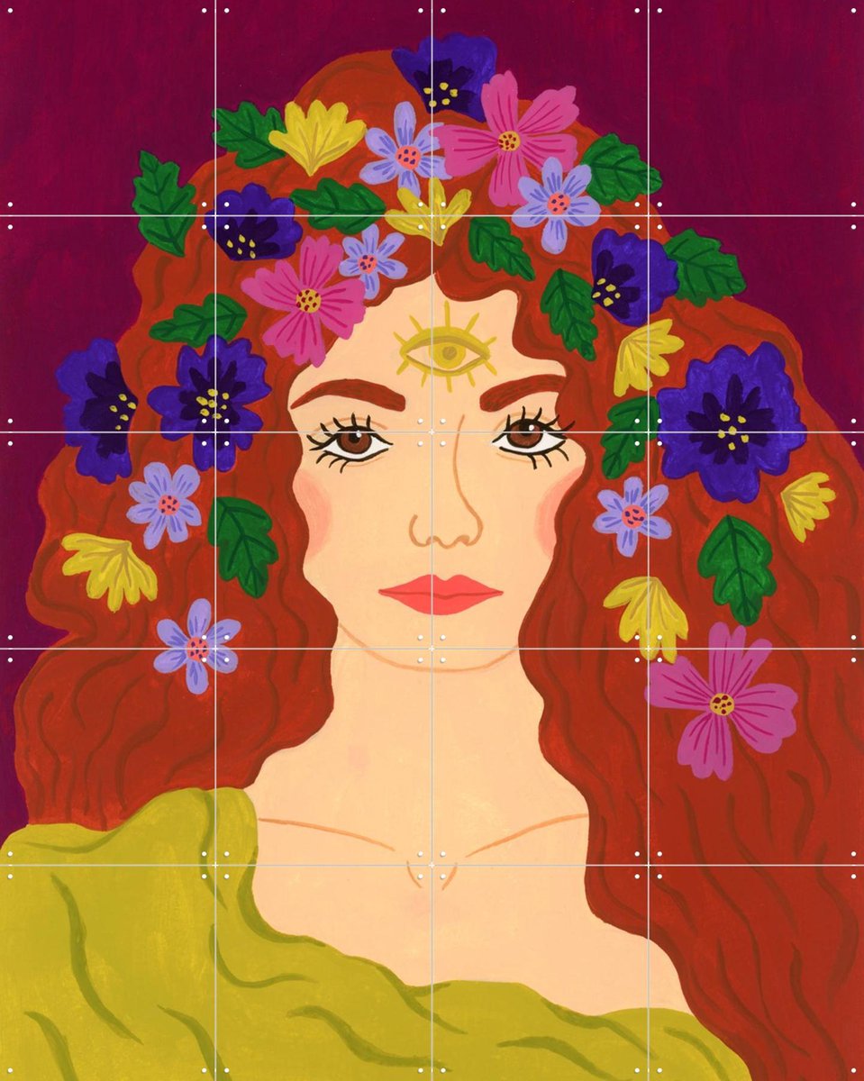 IXXI Flower Hair, Kirsten Blom Art & Illustration - 80 x 100 cm - Gratis ophangtool - Grote wanddecoratie en posters Woonkamer, Slaapkamer