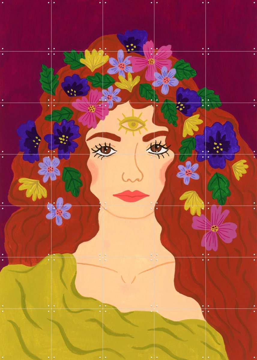 IXXI Flower Hair, Kirsten Blom Art & Illustration - 100 x 140 cm - Gratis ophangtool - Grote wanddecoratie en posters Woonkamer, Slaapkamer