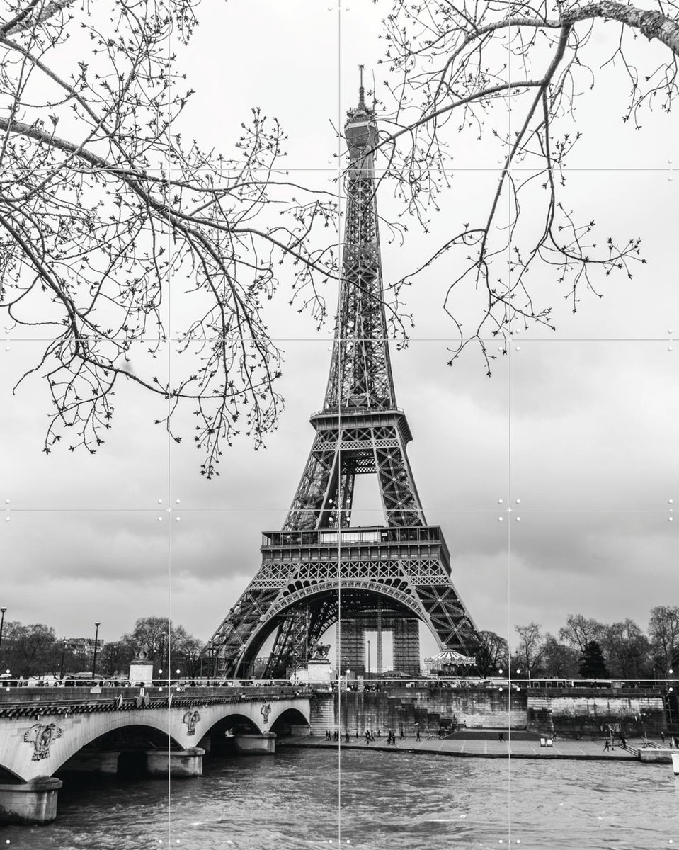 IXXI The Eiffel Tower, Teun de Leede & Kunst in Kaart - 80 x 100 cm - Gratis ophangtool - Grote wanddecoratie en posters - Fotografie, Gang