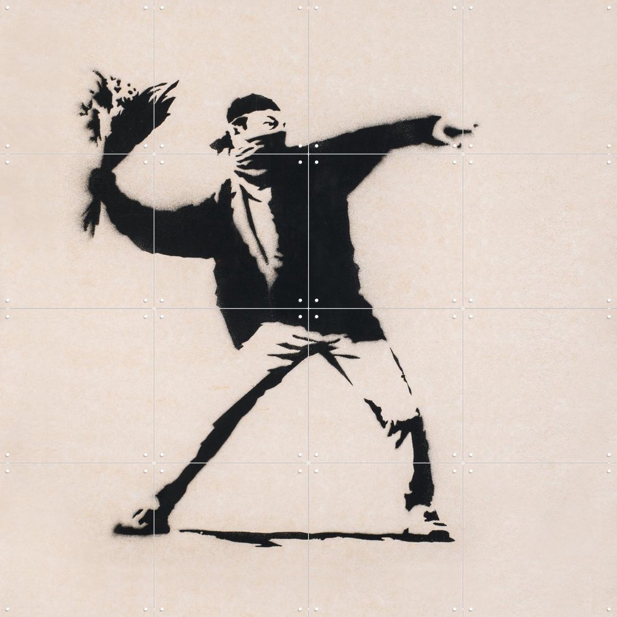 IXXI Love is in the Air, Banksy - 80 x 80 cm - Gratis ophangtool - Grote wanddecoratie en posters - Street art, Grafisch Ontwerp, Pop art, Houtsnede
