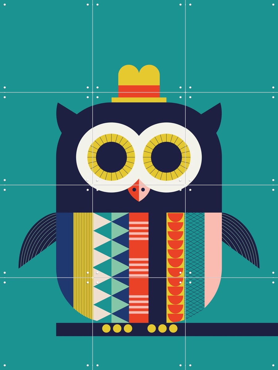 IXXI Owl, Ingela P. Arrhenius - 60 x 80 cm - Gratis ophangtool - Grote wanddecoratie en posters - Grafisch Ontwerp, Kleurrijk, Speels, Geometrische
