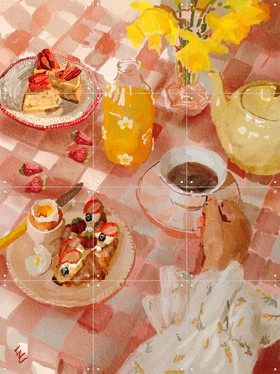 IXXI Spring breakfast, Ekaterina Zagorska - 60 x 80 cm - Gratis ophangtool - Grote wanddecoratie en posters - Aquarel, Kleurrijk, Illustraties