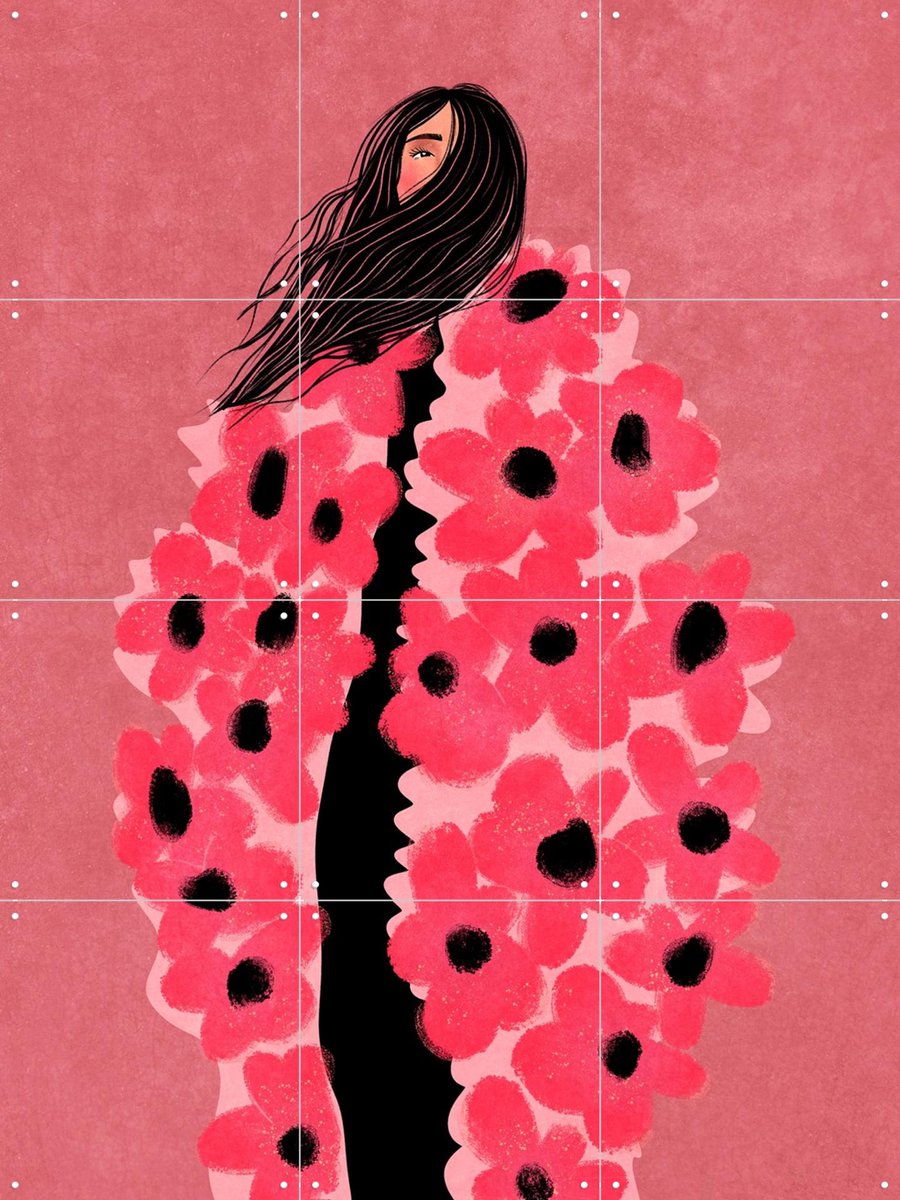 IXXI Woman Covered In Flowers, Raissa Oltmanns - 60 x 80 cm - Gratis ophangtool - Grote wanddecoratie en posters - Digitale Kunst, Illustraties