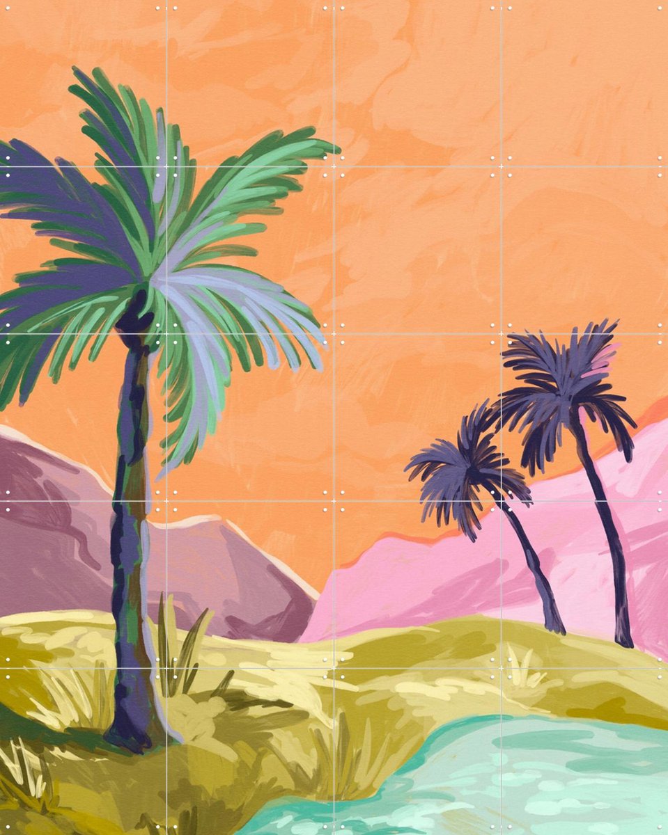 IXXI Palmtrees, Goed Blauw - 80 x 100 cm - Gratis ophangtool - Grote wanddecoratie en posters - Speels, Illustraties, Digitale Kunst, Woonkamer