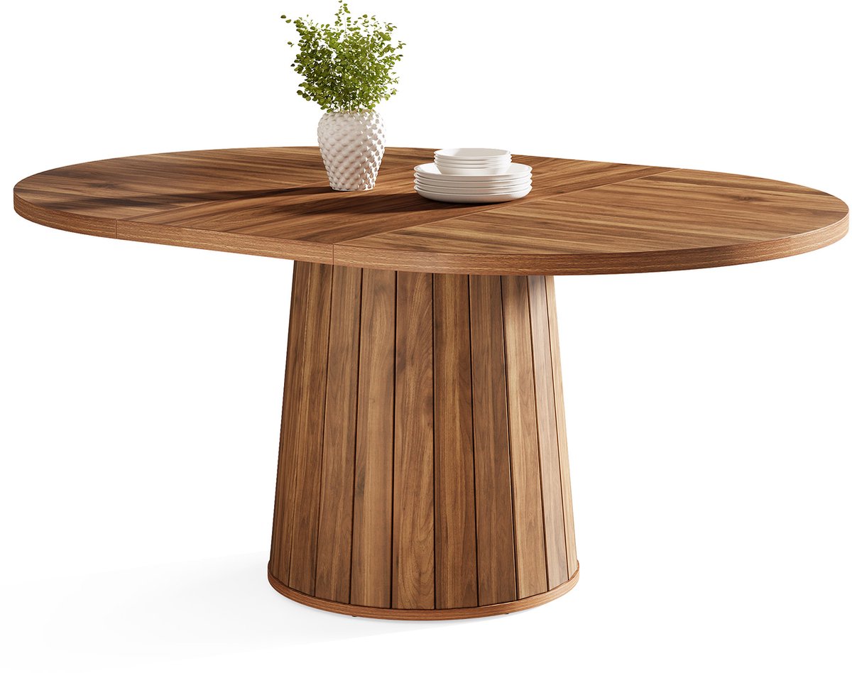 Tribesigns Eettafel - Keukentafel - Houten Ovaal Ettafel voor 6 Personen - 140 x 100 x 75 cm - Vintage - Rustiek Bruin