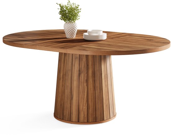 Table à manger Tribesigns - Table de cuisine - Table à manger ovale en bois pour 6 personnes - 140 x 100 x 75 cm - Vintage - Brun rustique