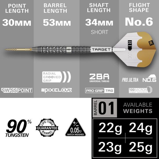 Target Darts Redux 90% Tungsten Swiss Point Steel Tip Dart Set - 24G Barrel 01 met Pro Grip TAG Shafts en Pro Ultra Flights - Professionele Dartpijlen met Verwisselbare Punten van Target — afbeelding 3